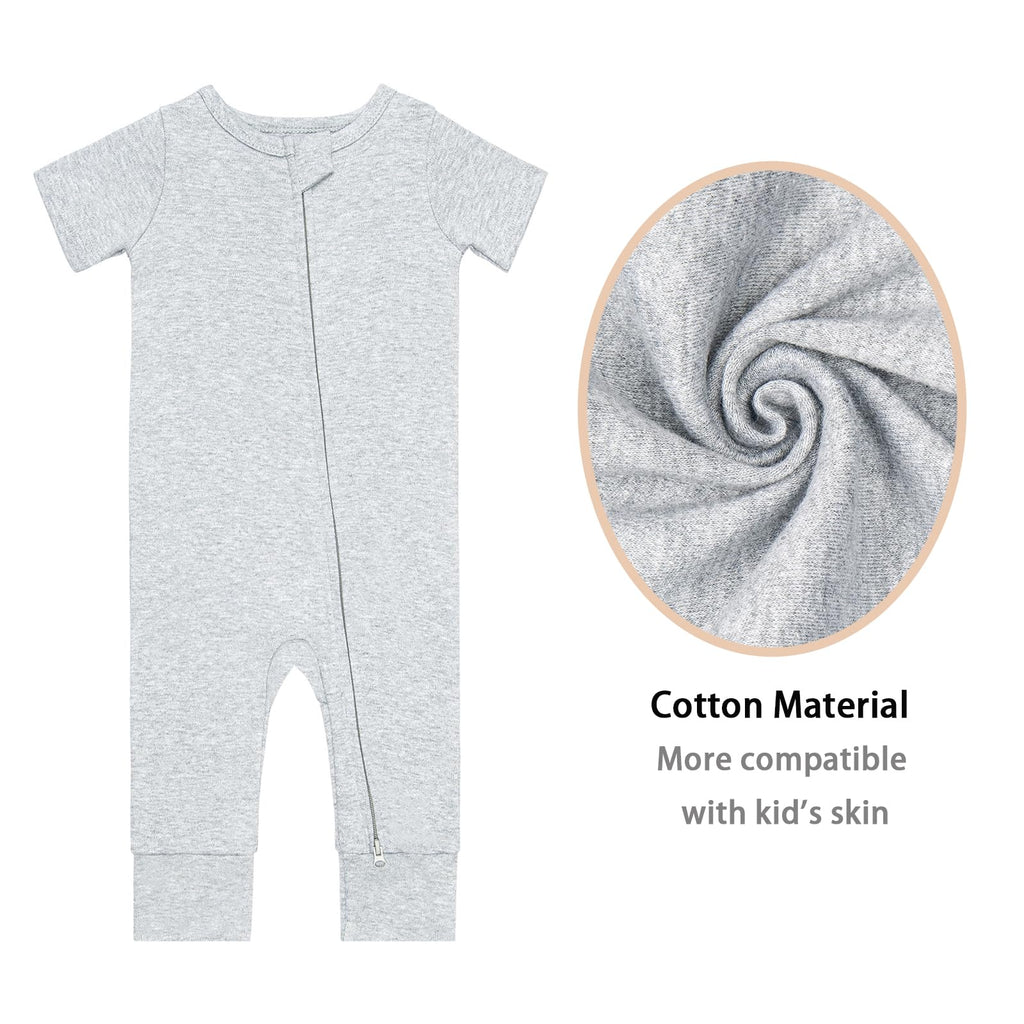 GUISBY Baby Cotton Footless Zipper Pajamas, Pale Grey+Mid Grey, 12-18M
