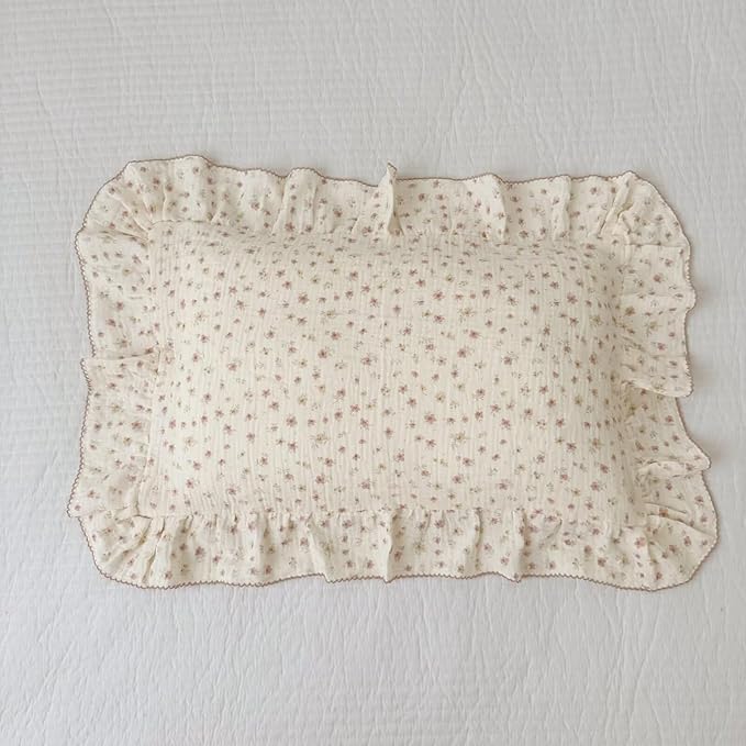 BuLuTu Muslin Toddler Pillow Case, Envelope Closure, 100% Cotton, Girls Boys Pillow Cover, Cute Sheep Pattern Kids Pillowcase Fit for Pillows 12"x16"/13"x18"/14"x19"