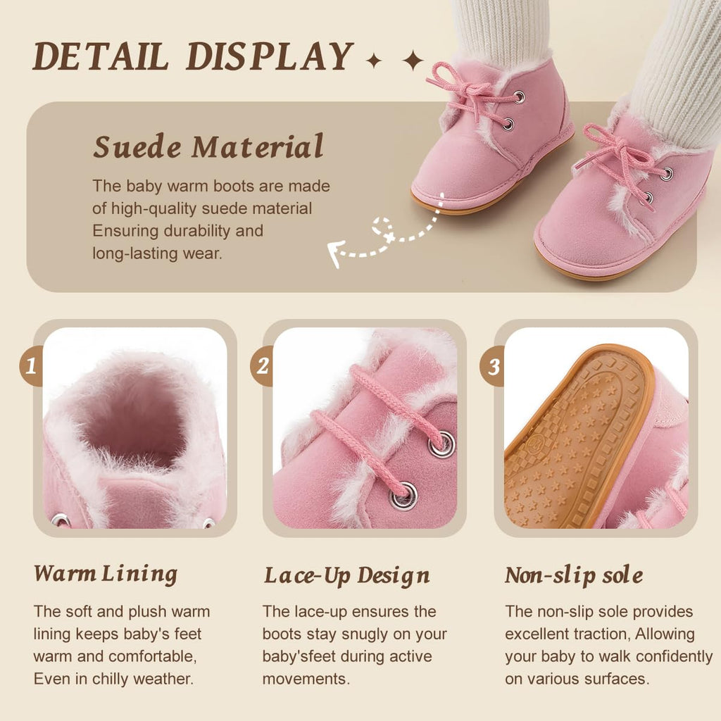 Zoolar Baby Unisex Warm Snow Boots Newborn Leather Fur Lace Up Ankle Anti-Slip Rubber Texture Sole Toddler Prewalker Winter Crib Shoes