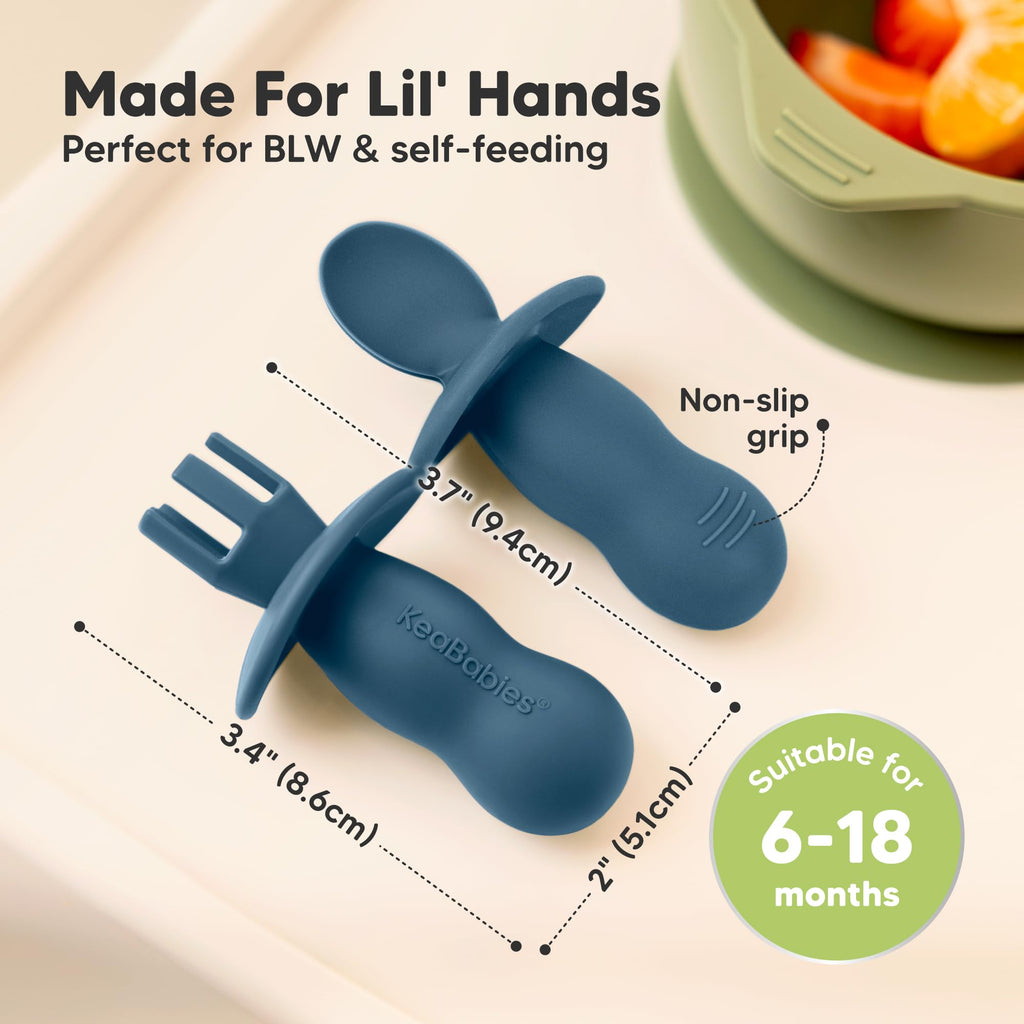 KeaBabies 4-Pack Silicone Baby Spoons and Forks Set BPA-Free (Valiant)