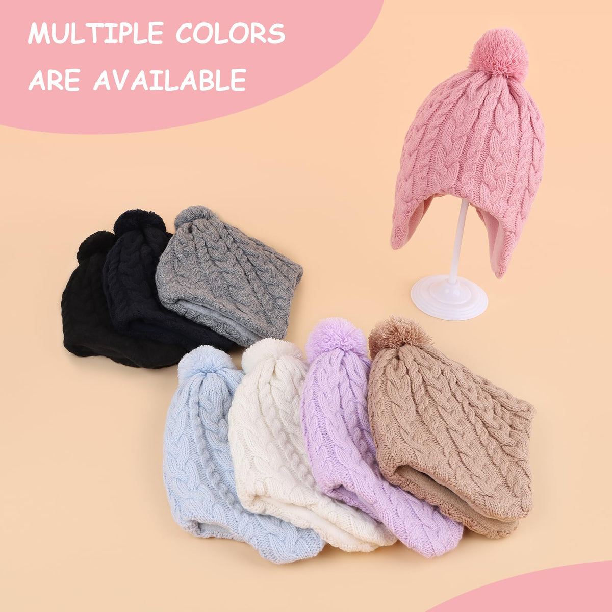 Duoyeree Kids Beanie Dinosaur Pom Pom Knit Winter Hat Fleece Lined for 1-7T