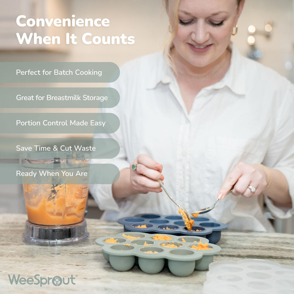 WeeSprout Silicone Freezer Tray with Clip on Lid Perfect Food Storage Container for Homemade Baby Food, Vegetable, Fruit Purees, and Breast Milk (Bright Orange, Ten 1.5 Ounce Sections)