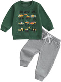 Nyapruwe Toddler Baby Boy Fall Outfit Funny Print Long Sleeve Sweatshirt Joggers Pants Set Kids Warm Winter Clothes