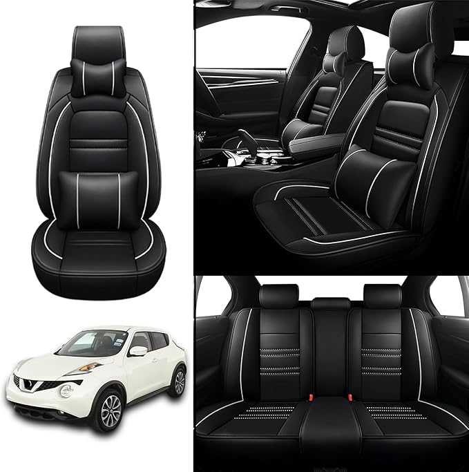 Car Seat Covers for Nissan Car Juke 2011-2017 | 5-Seats Seat Covers, Waterproof Seat Protectors, Automotive Seat Covers (Full Set with Pillow,Black&White Line)