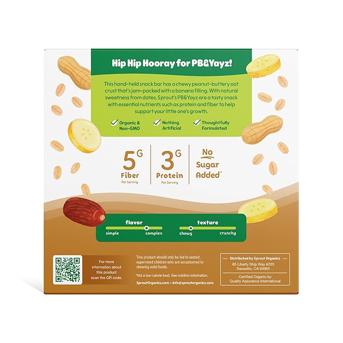 Sprout Organics, PB & Yayz Toddler Snack Bars, Peanut Butter & Banana, 30 Bars (6 Boxes)