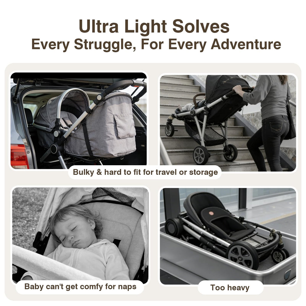 Beberoad Love R2 Travel Stroller for Airplane Small Compact Stroller Lightweight Baby Stroller, Foldable Infant Toddler Stroller with Cup Holder, Rain Cover and UPF 50+ Waterproof Canopy, Black