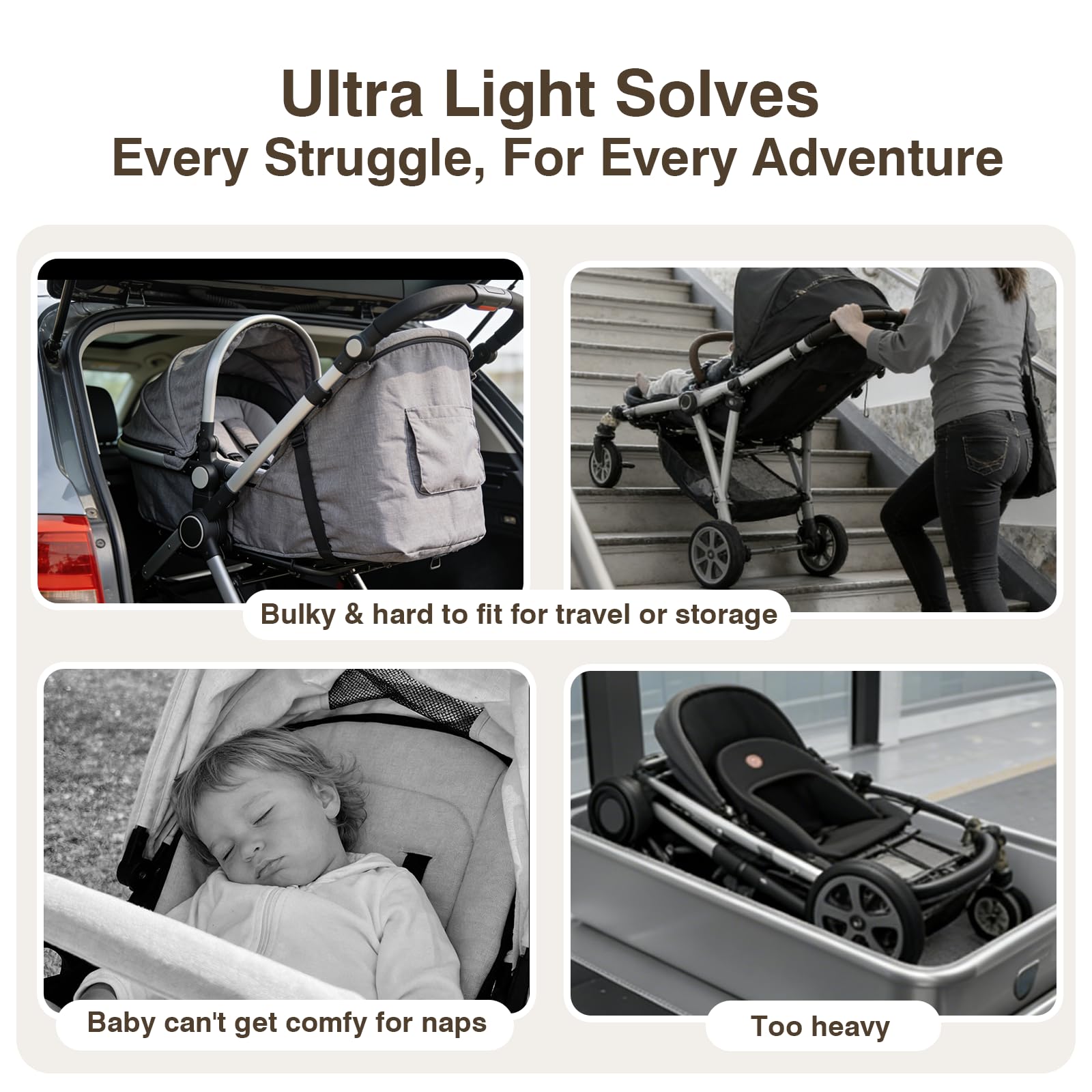 Beberoad Love R2 Travel Stroller for Airplane Small Compact Stroller Lightweight Baby Stroller, Foldable Infant Toddler Stroller with Cup Holder, Rain Cover and UPF 50+ Waterproof Canopy, Black