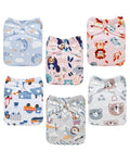 ALVA Baby Cloth Diaper Covers Adjustable Reusable Washable 6 pcs&12 Inserts