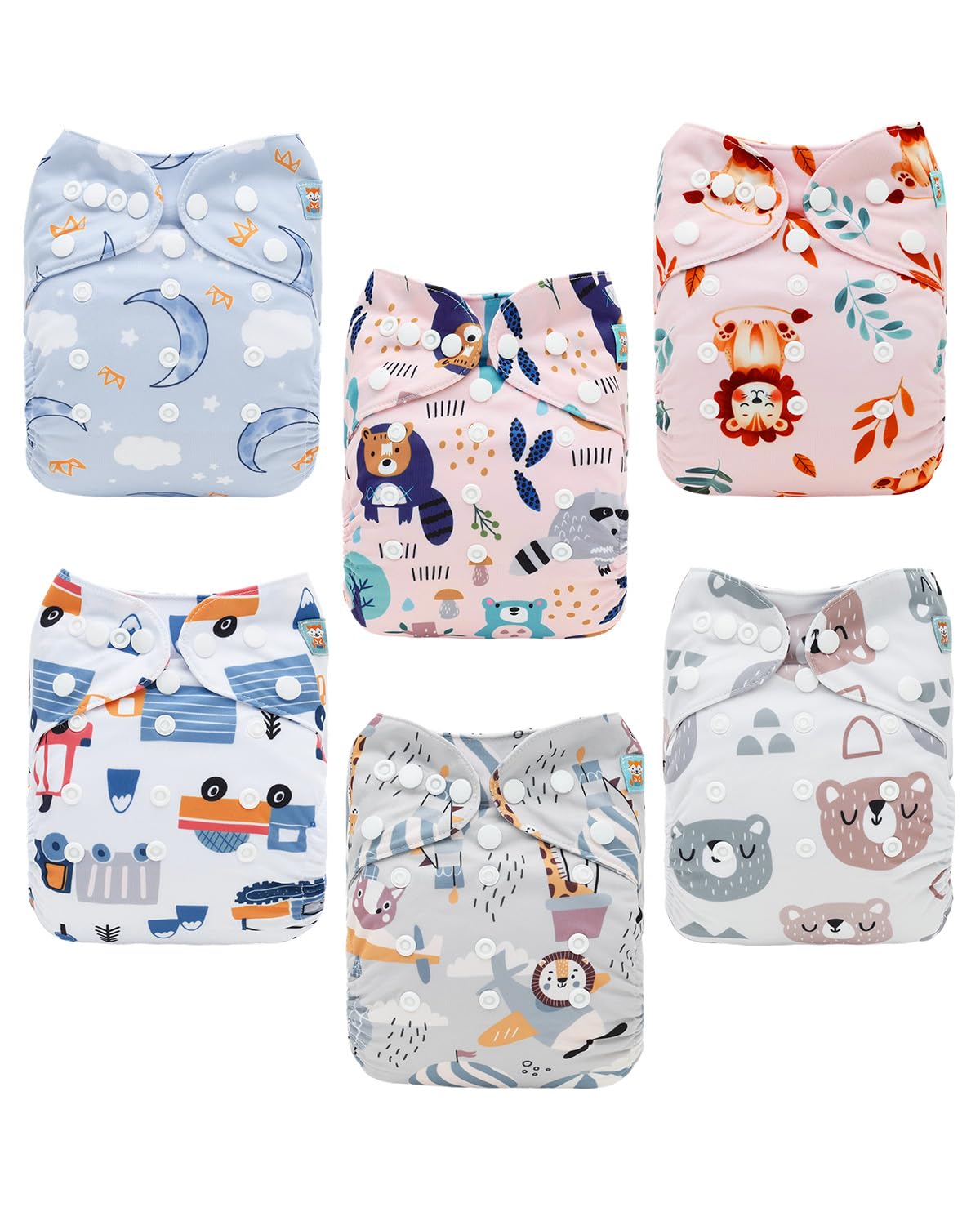 ALVA Baby Cloth Diaper Covers Adjustable Reusable Washable 6 pcs&12 Inserts