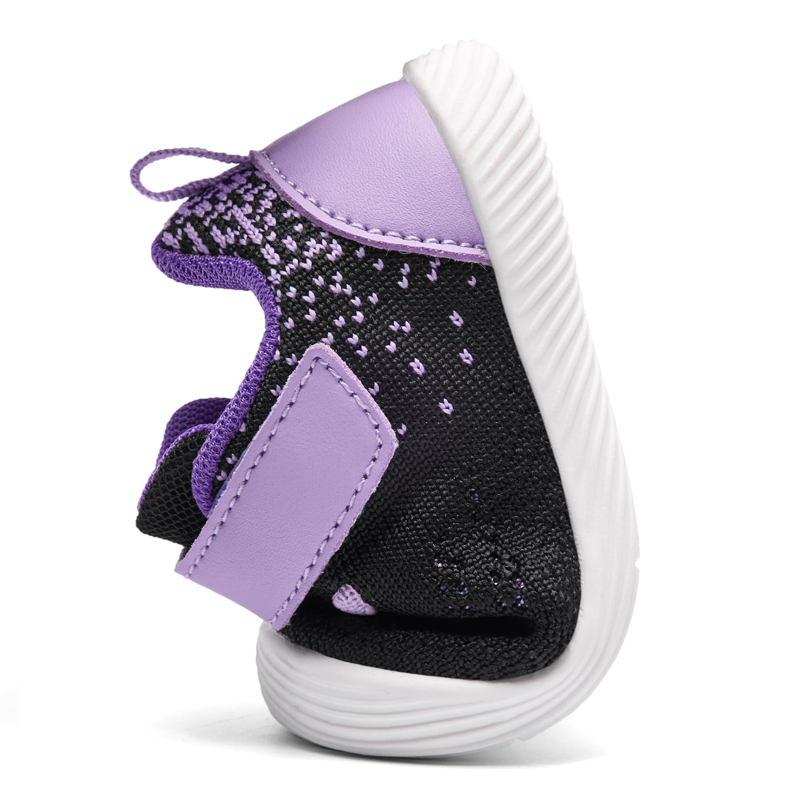 MORENDL Toddler Sneakers Baby Boys & Girls Barefoot Shoes Lightweight Breathable Walking Running Tennis Athletic Sport Shoes Black Purple 18-24 Months Size 6.5