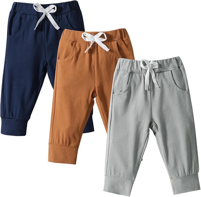 DREAM BUS Pack of 3 Toddler Jogger Pants with Pocket Toddler Boy Sweatpants Baby Boy Pants Infant Newborn Leggings