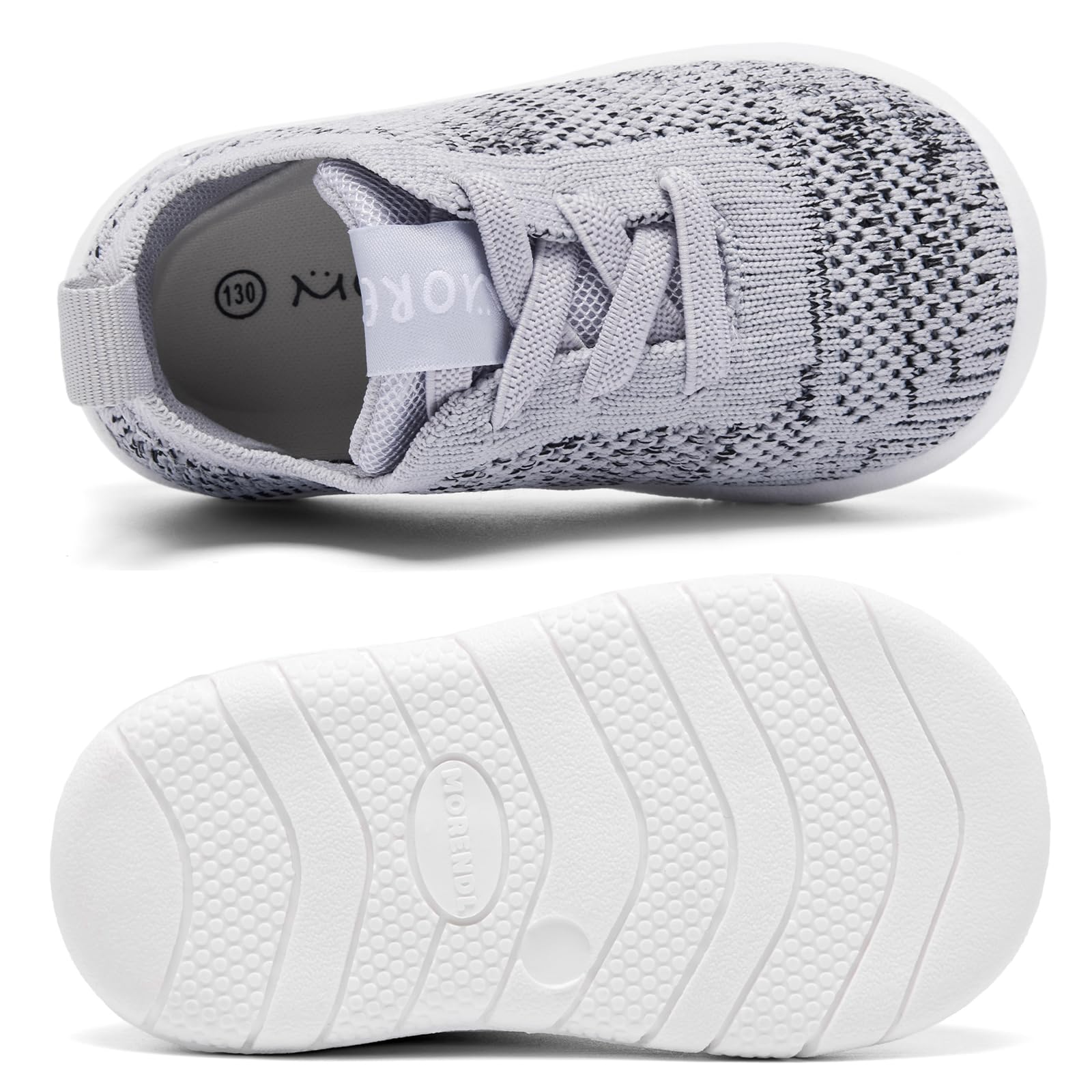 MORENDL Toddler Shoes Baby Walking Sock Shoes Infant Sneakers Boy Girl Barefoot Tennis Shoe Non-Slip Brethable Mix Dark Grey 15-18 Months