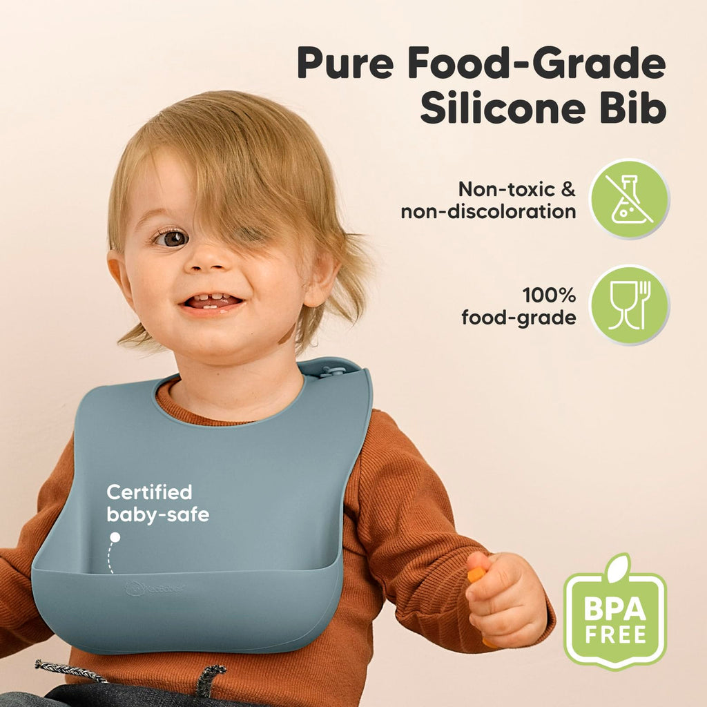 KeaBabies 2-Pack Silicone Bibs for Babies, Toddlers Girl, Boy (Alps)