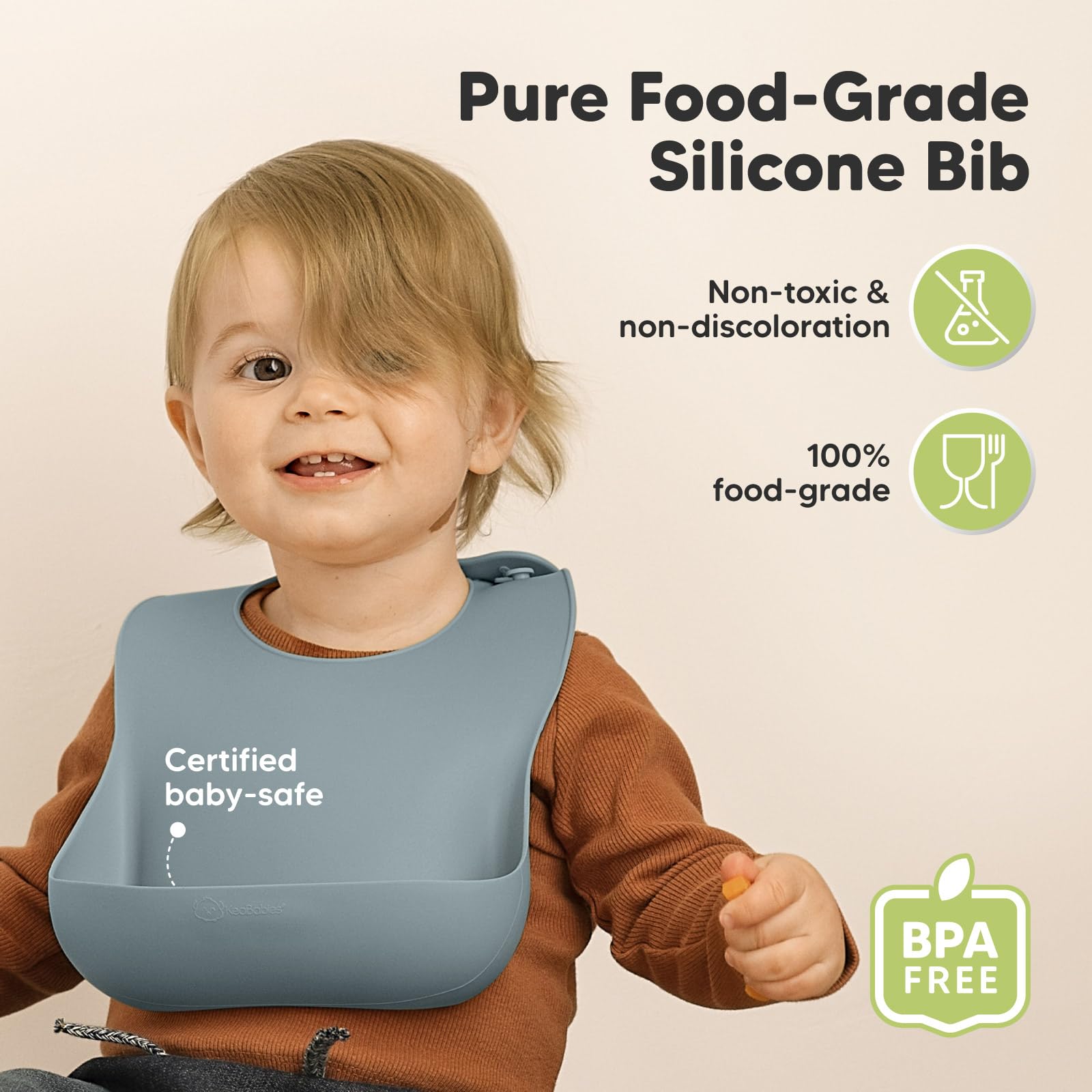 KeaBabies 2-Pack Silicone Bibs for Babies, Toddlers Girl, Boy (Alps)