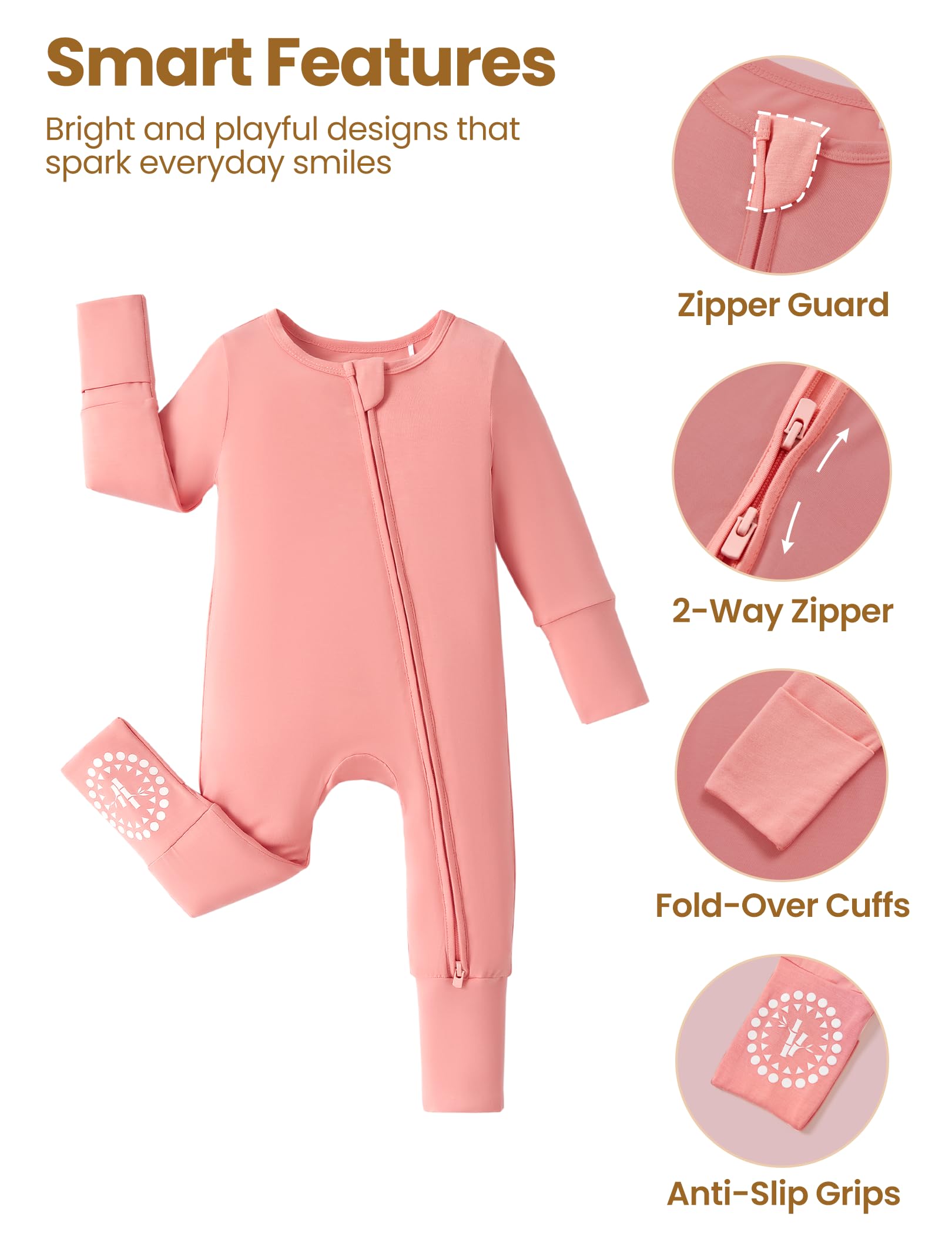 Baby Footies Boys Girls - Bamboo Viscose - 2 Way Zipper & Non-Slip Soles Romper Mitten - Footed & Footless Infant Clothes Unisex Jumpsuit 2 Pack Blush/Purple/Grey 18-24 Months Pink