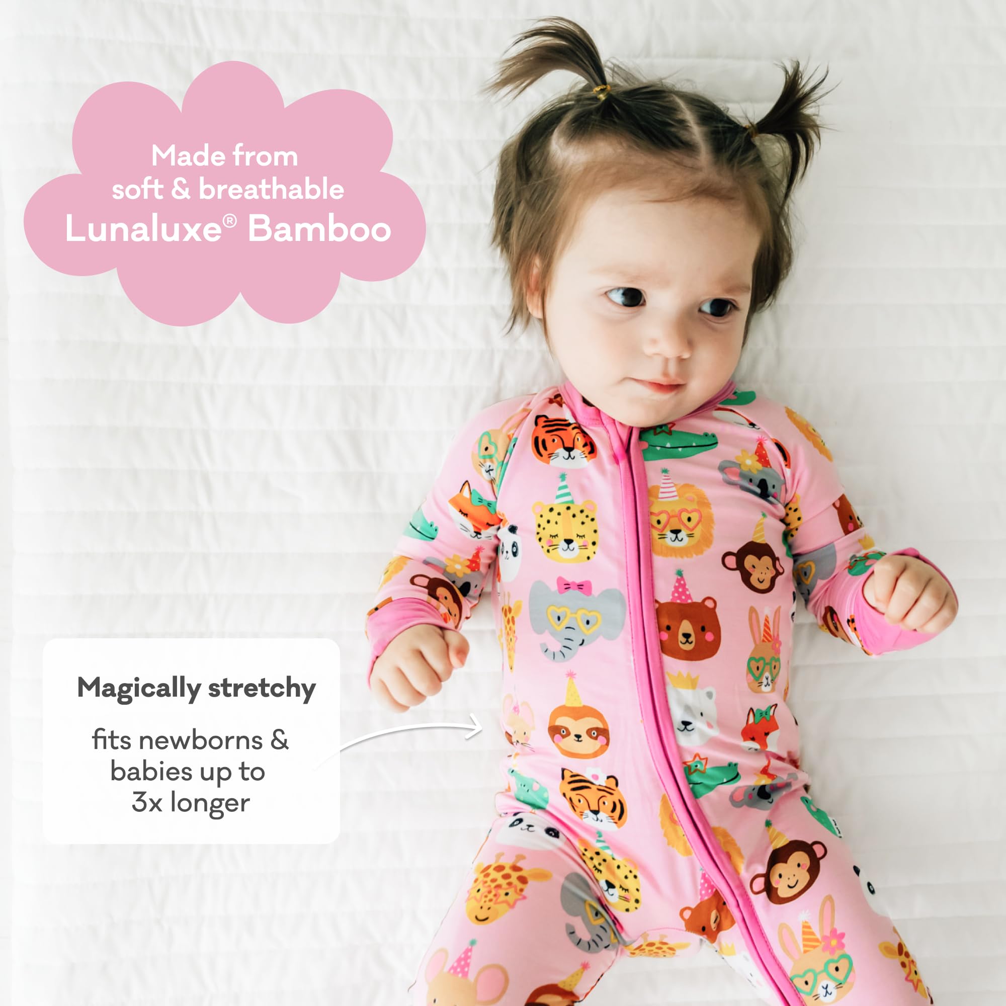 Little Sleepies Baby Pajamas, Pink Party Pals, 0-3M