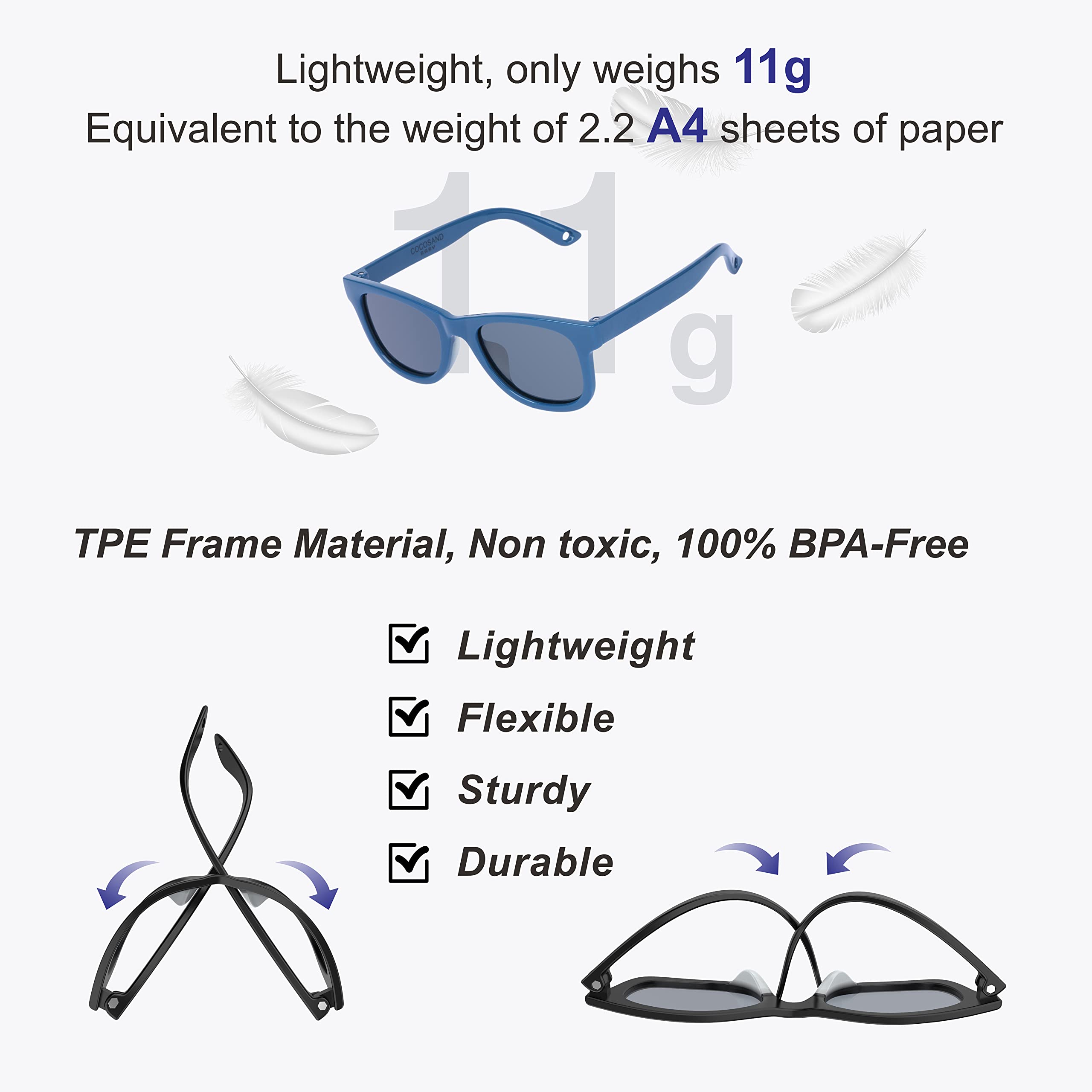 COCOSAND Flexible Polarized Baby Sunglasses with Strap & Silicone Nose Pads