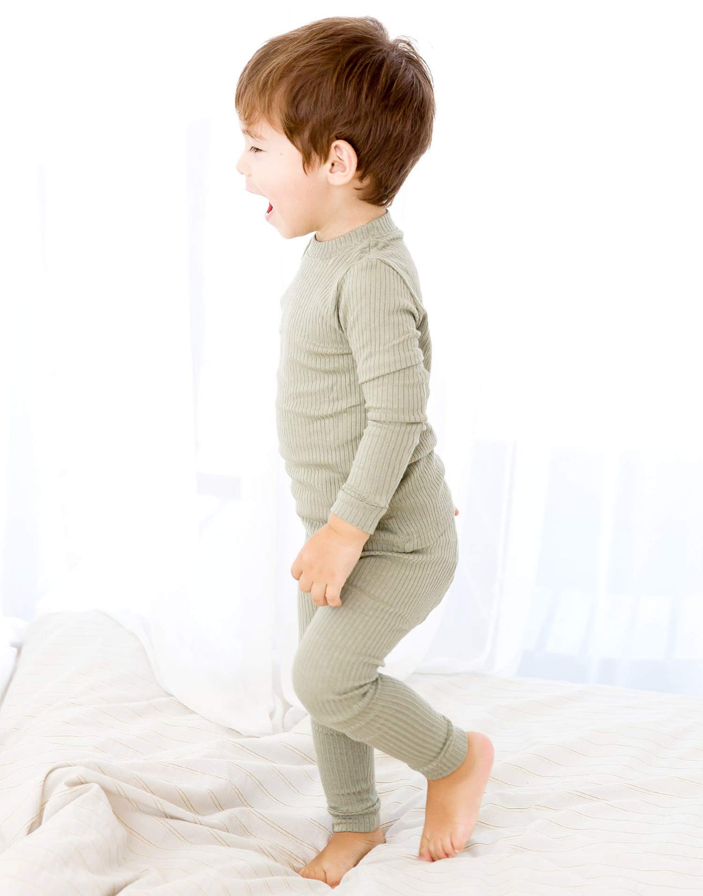 VAENAIT BABY Infant Toddler Kids Girls Long Sleeve Modal Sleepwear Pajamas 2pcs Set Rib Knit Khaki JM