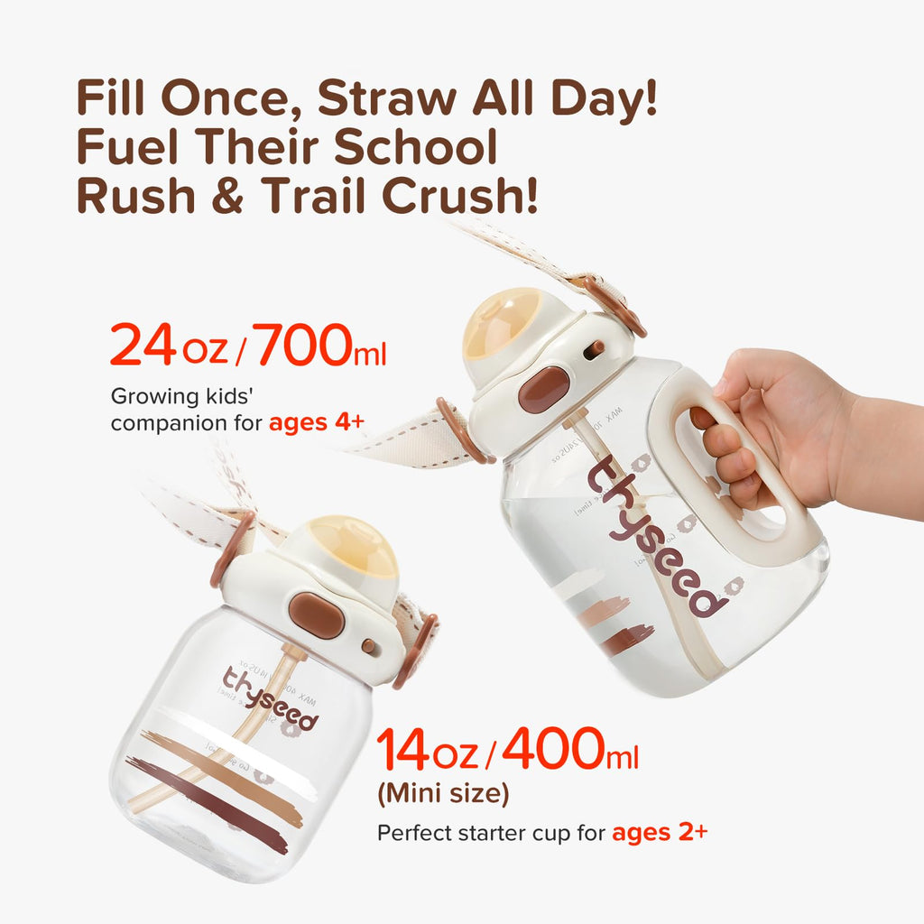 thyseed Toddler Water Bottle with Straw Cups Spill Proof School Kids Sports No Spill Children Leak Proof Travel Drinking Cup Dishwasher Safe BPA Free 2+ Year Old Boy Girl Child 24oz/700mL 1 PCS
