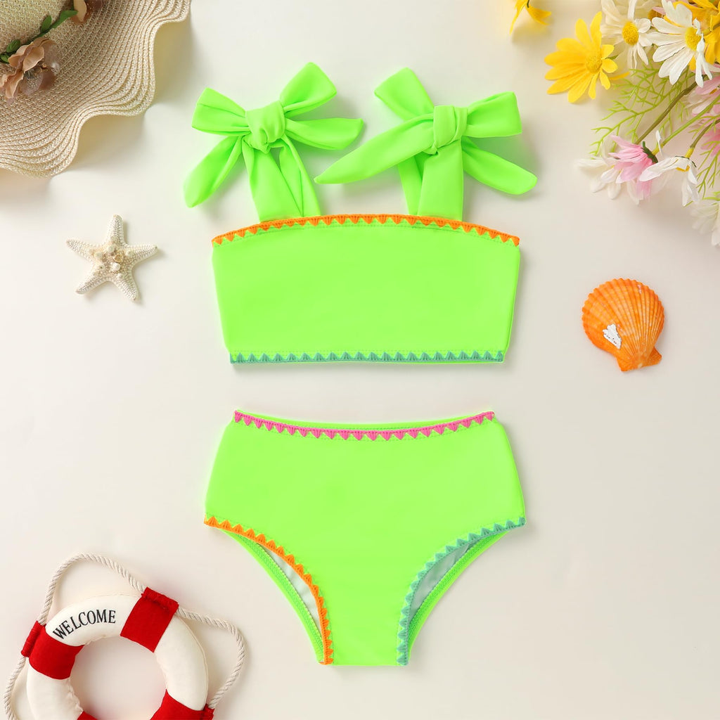 YOUNGER TREE Toddler Girls Two Pieces Swimsuit Color Block Stripe Swimwear Summer Beach Bathing Suit 18M-5T