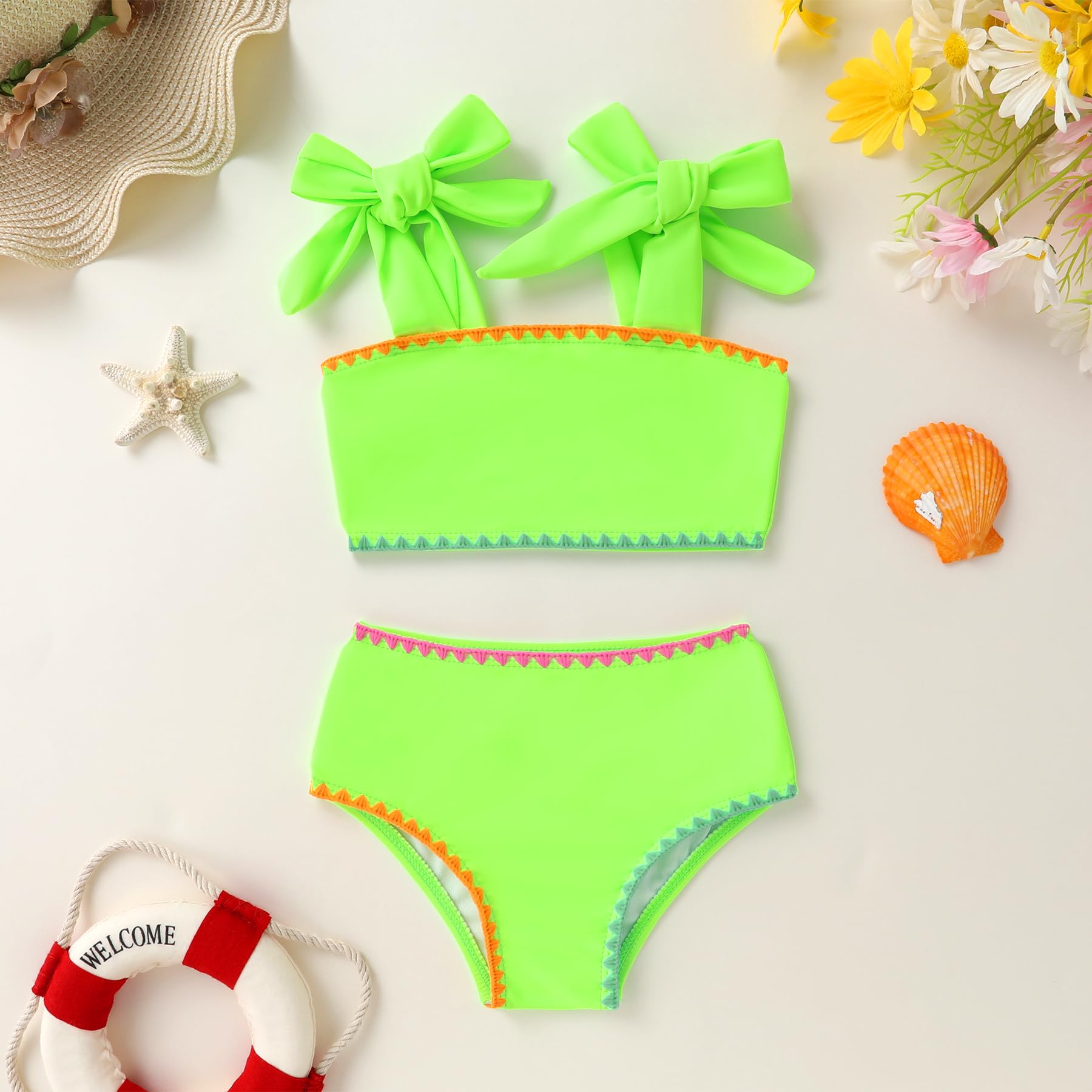 YOUNGER TREE Toddler Girls Two Pieces Swimsuit Color Block Stripe Swimwear Summer Beach Bathing Suit 18M-5T