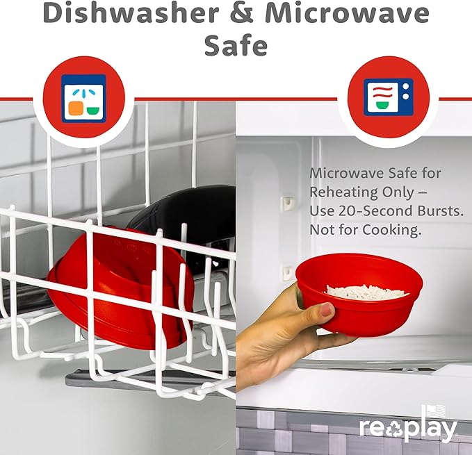 Re-Play 12 oz. Toddler Bowls Set of 4 - Kids Deep-Walled, Durable & Reusable Snack and Meal Bowls, Dishwasher & Microwave Safe, BPA-Free, Made in USA from Recycled Plastic, Christmas