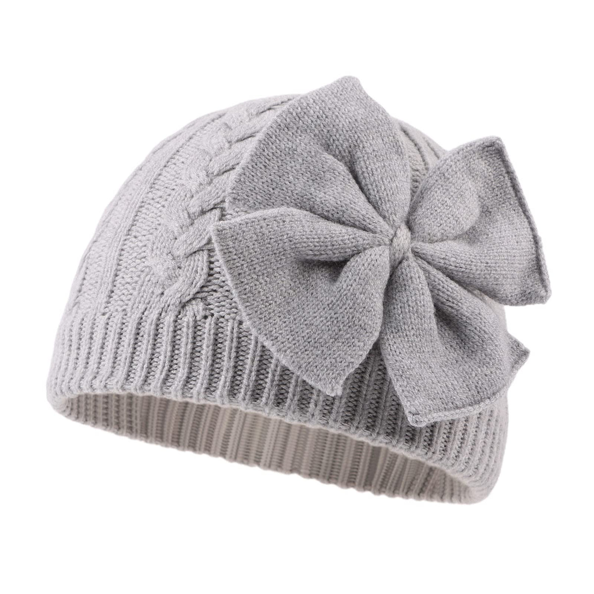 JANGANNSA Winter Warm Knitted Baby Hat for Girls Cotton Lined Infant Toddler Hat Autumn Cute Bow Classic Girls Beanie 0-6Y (Black+Gray+Caramel,S)