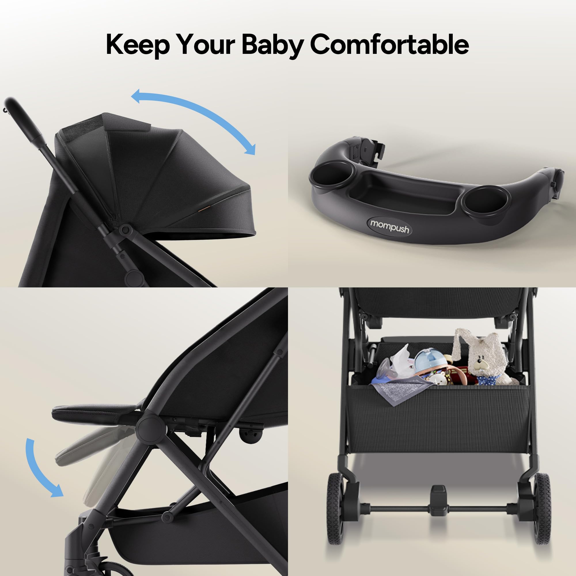Mompush Lithe V2 Lightweight Travel Stroller with Organizer Included