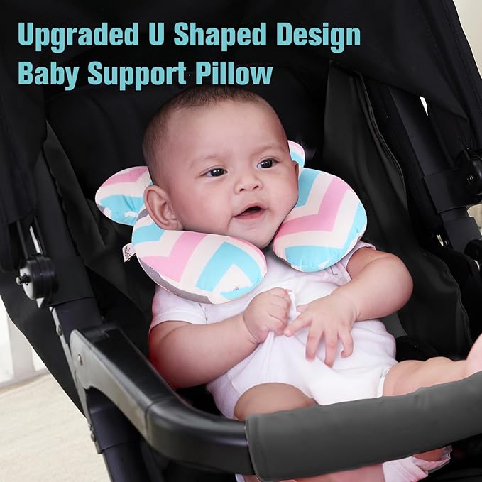 KAKIBLIN Baby Head Pillow,Support Pillow, Baby Travel Pillow for Head and Neck, Babies Neck Pillows for Car Seat,Pushchair,Travel(Wave)