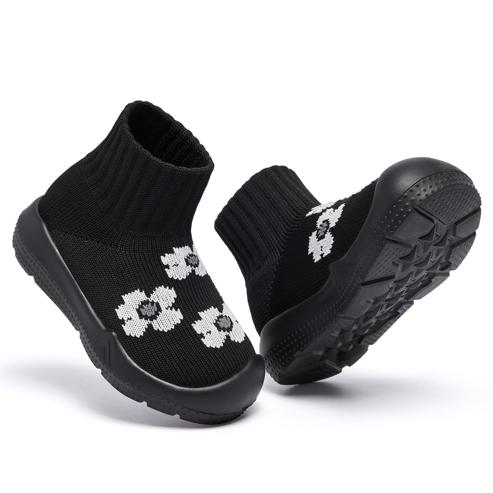 MORENDL Toddler Sock Shoes Baby Walking Shoes Infant Slippers Boys & Girls Non-Slip Sneakers Black Flower