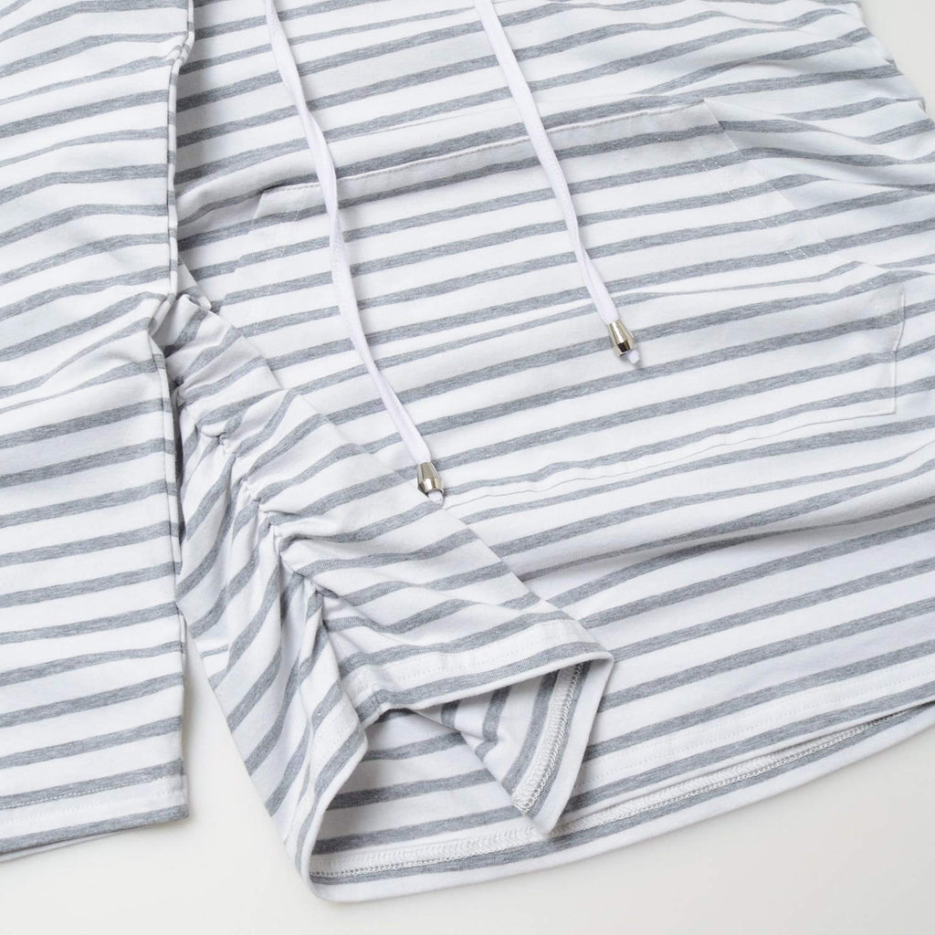 GINKANA Womens Maternity Hoodie Top Sweatshirt Long Sleeve Pregnancy Tunic Top,White with Grey Stripe,Small