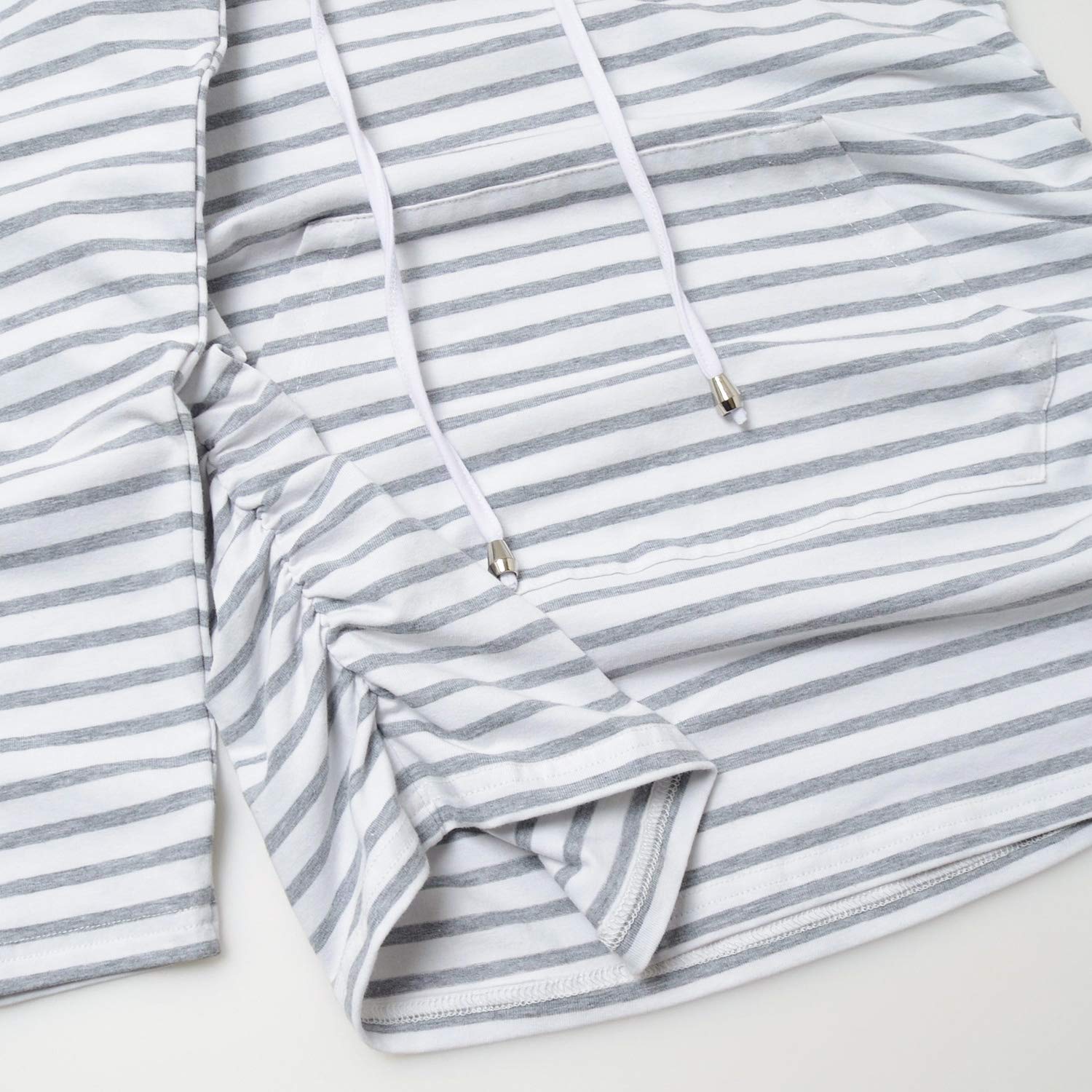 GINKANA Womens Maternity Hoodie Top Sweatshirt Long Sleeve Pregnancy Tunic Top,White with Grey Stripe,Small