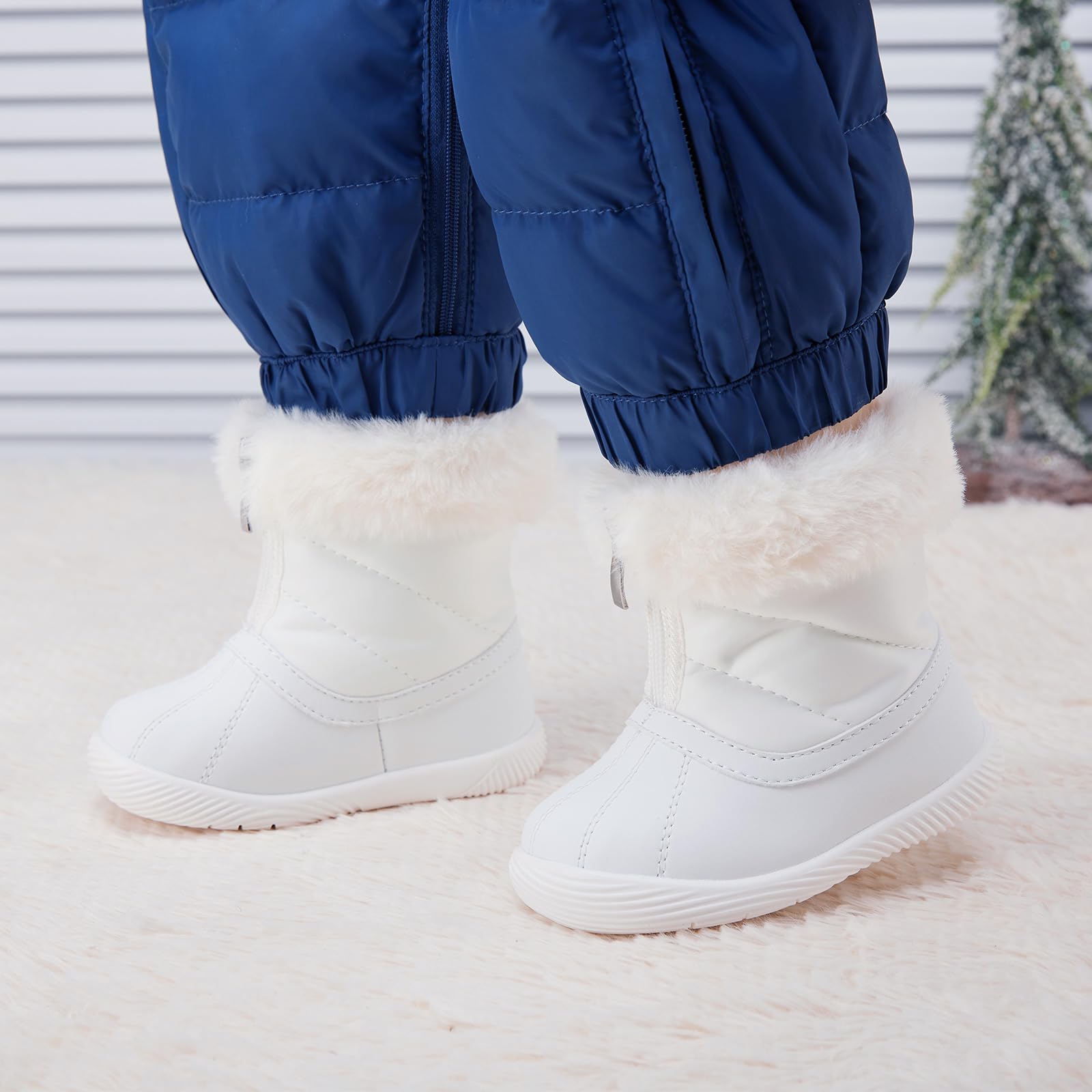 BMCiTYBM Baby Snow Boots Waterproof Infant Boy Girl Winter Booties Nonslip Lightweight Outdoor Warm Shoes for First Walkers 6 9 12 18 24 Months White Size 12-18 Months Toddler