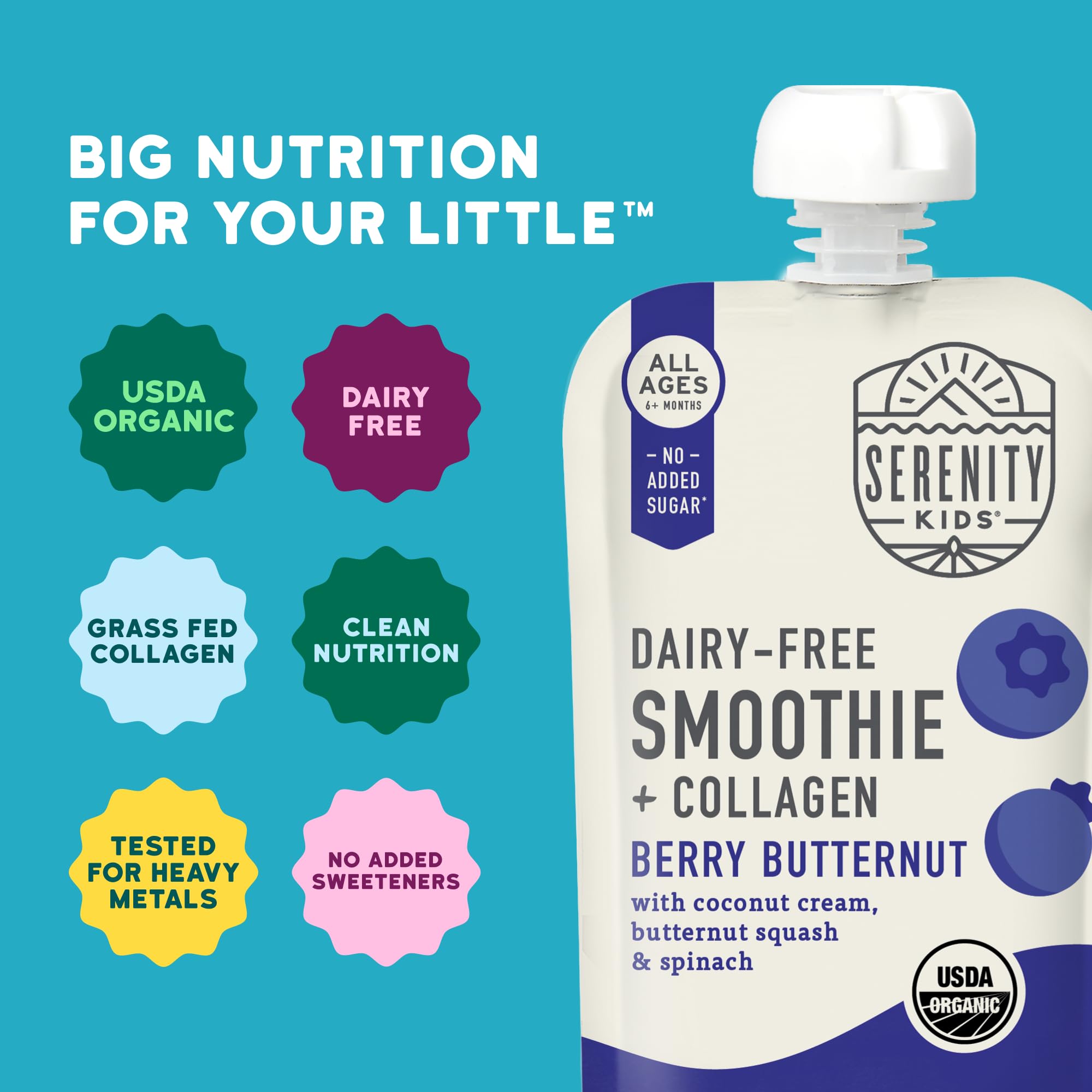 Serenity Kids Berry Butternut Baby Food Pouch, 5g Protein, 3.5 Oz, 6 Pack