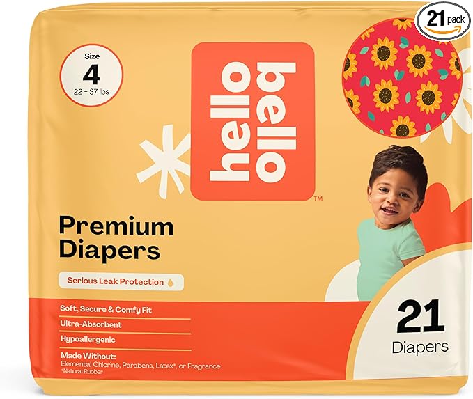 Hello Bello Diapers, Size 4 (22-37 lbs) Flower Child, 21 Count of Premium Disposable Baby Diapers, Hypoallergenic with Soft, Cloth-Like Feel