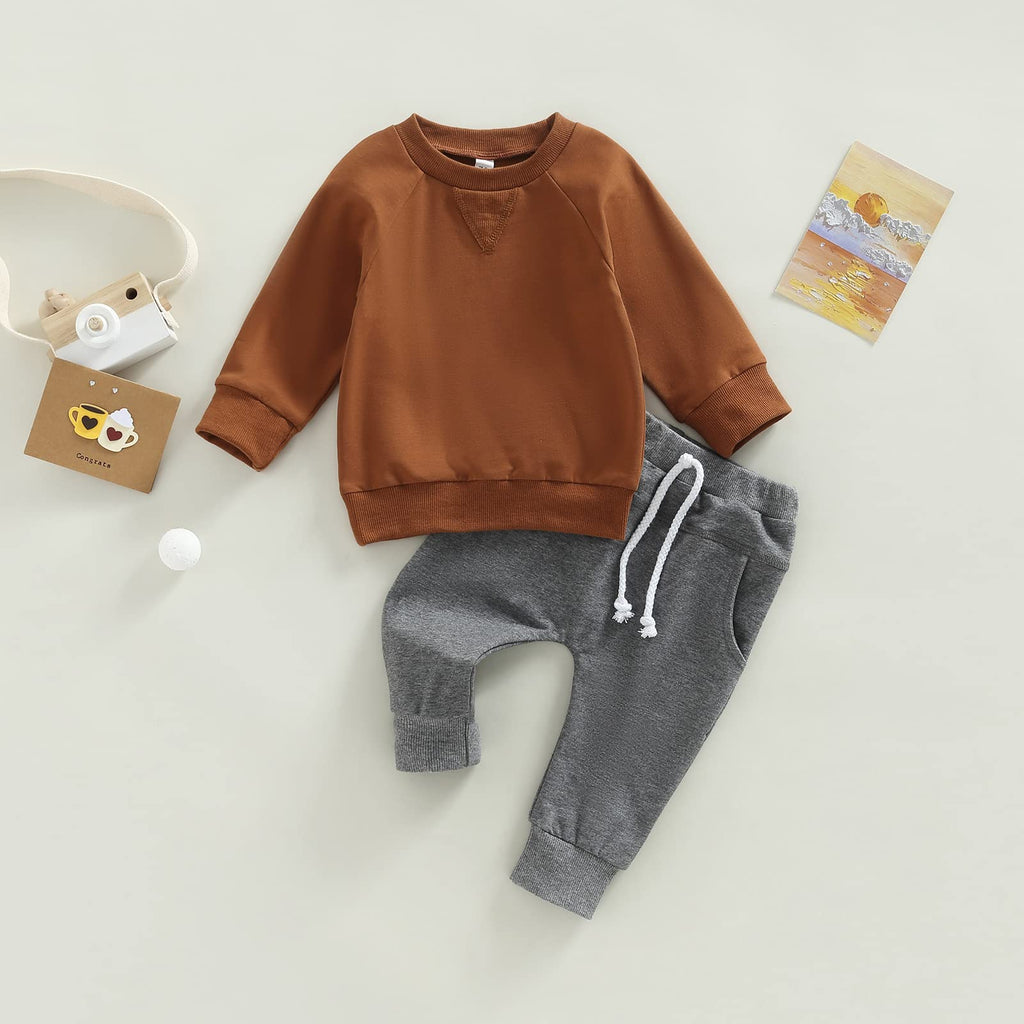 MA&BABY Toddler Baby Boy Clothes Solid Color Sweatshirt Jogger Pants Set