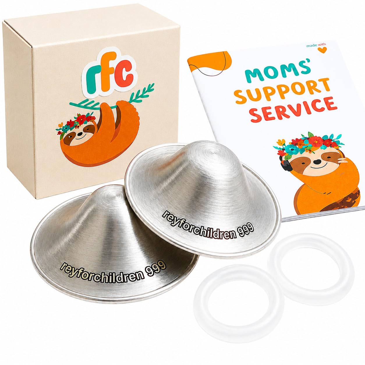 RFC Silver Nursing Cups - 999 Silver Nursing Pad - Nipple Shield Kit for Nursing Newborn - Breastfeeding Essentials - Nipple Cover Breastfeeding - with Silicone Ring & Cleaning Scotch & Case (XL)