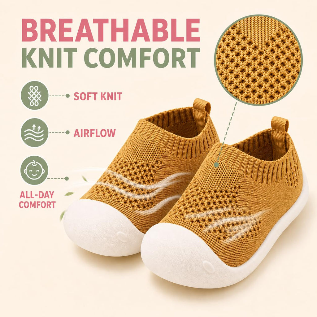 Charrost Baby Walking Shoes Wide Toe Box Knit Slip-On Sneakers for Toddlers