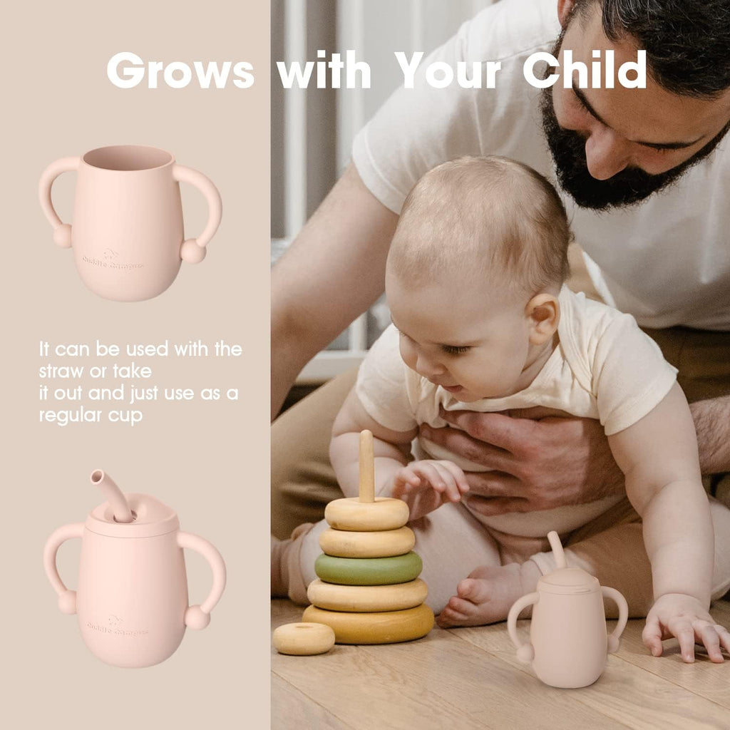 Cuddle Campus Pack of 2 Silicone Baby Training Cup, Shatterproof Toddler Sippy Cups with Straw, Open Cup for Baby, 6+ Months 4 Oz
