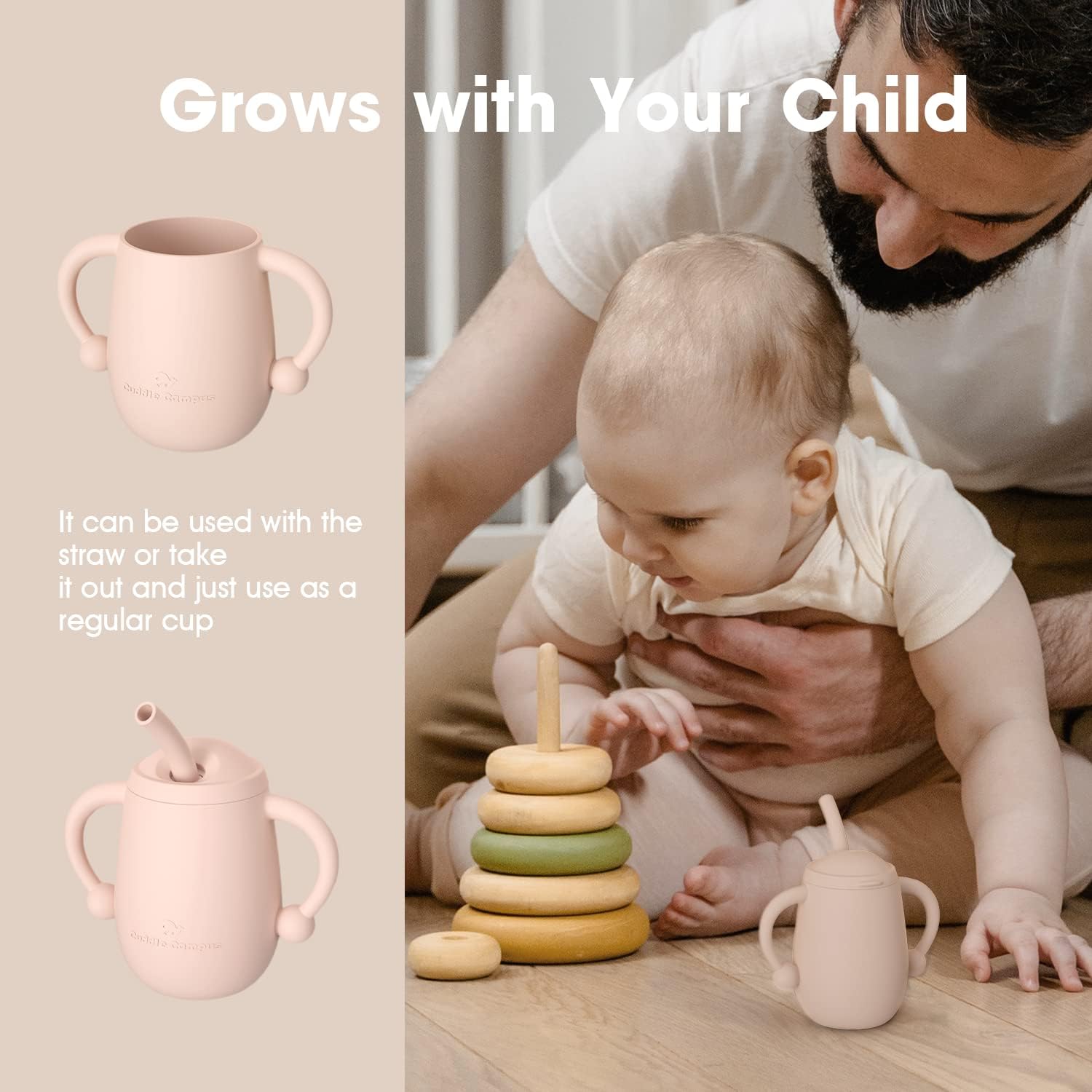 Cuddle Campus Pack of 2 Silicone Baby Training Cup, Shatterproof Toddler Sippy Cups with Straw, Open Cup for Baby, 6+ Months 4 Oz