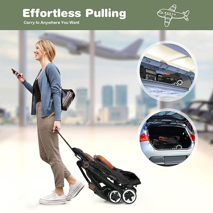 BABY JOY Lightweight Baby Stroller, Compact Toddler Travel Stroller for Airplane, Infant Stroller w/ 5-Point Harness, Adjustable Backrest/Footrest/Canopy, Storage Basket, Easy One-Hand Fold (Black)