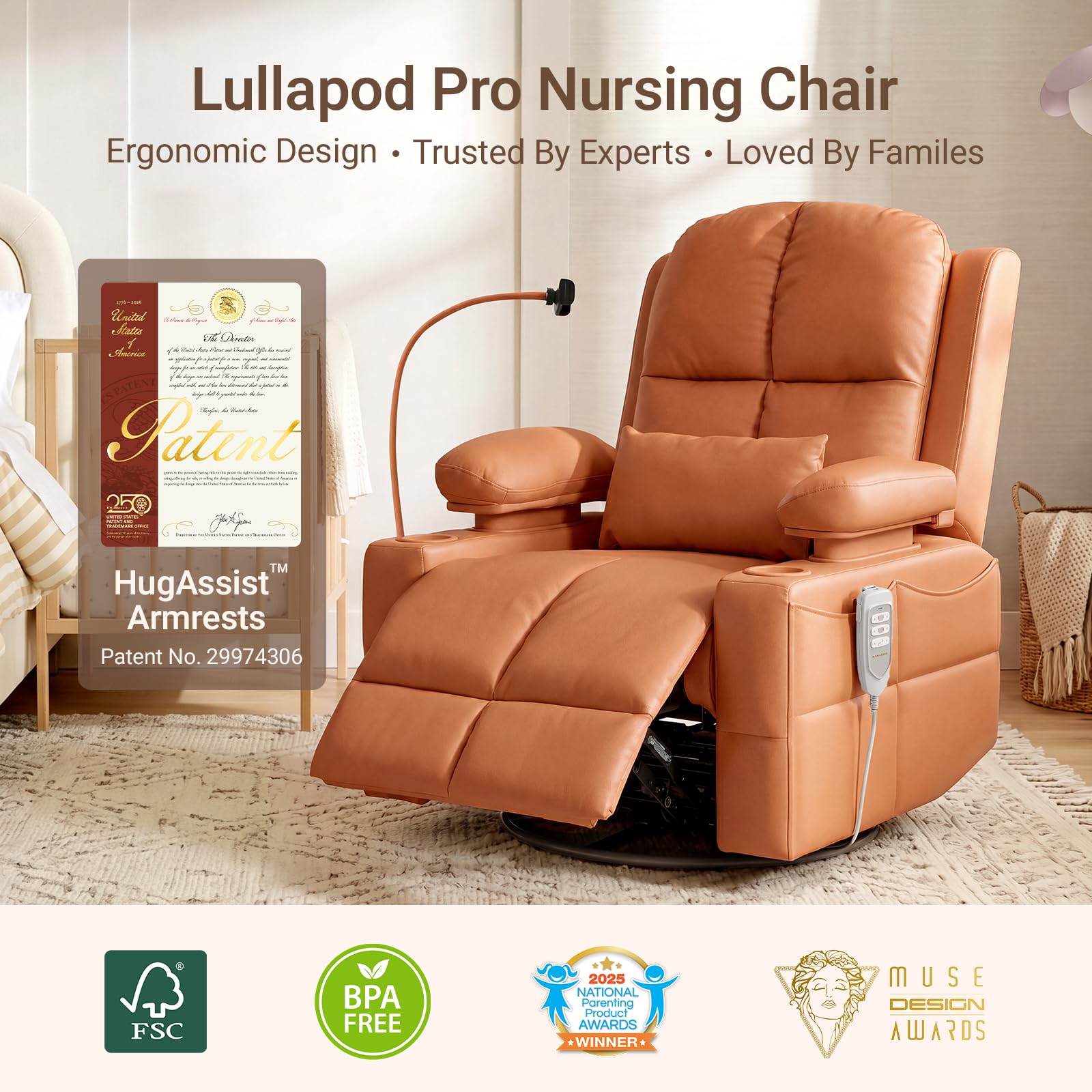 MAMAZING Lullapod Power Nursery Rocking Chair with HugAssist Armrest