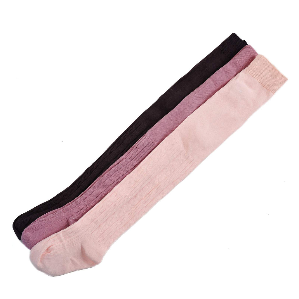 EPEIUS Baby Tights Toddler & Little Girls Cable Knit Tights Solid Cotton Stockings Seamless Footed Leggings Pantyhose Baby Clothes Dress Tights 6-8 Years,3 Pack,Brown/Purple/Pink