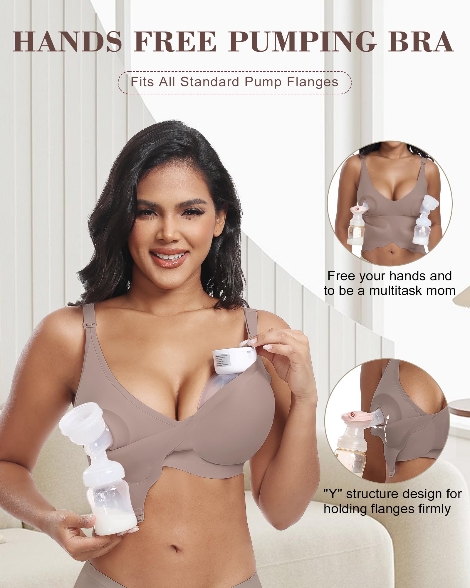As Fairy Wireless Seamless Pumping Bra Hands Free Nursing Bra Wirefree Comfort Wearable Breast Pump Bras (Light Grey M Plus)