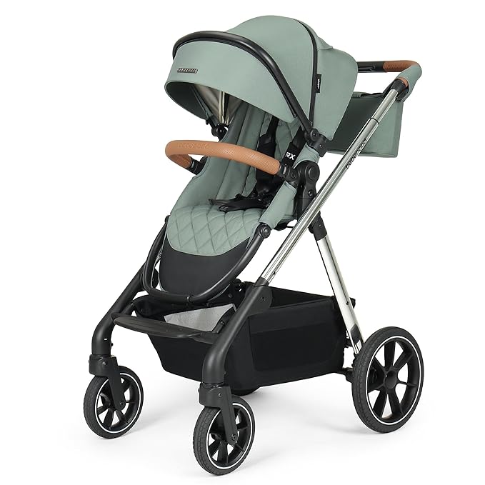 Beberoad Love RX 3-in-1 Baby Stroller, Toddler Stroller, Foldable Infant Stroller, Reversible Toddler Seat with Organizer, Rain Cover, Sunshade & Mosquito 2 in 1 Cover and Large Storage Basket (Green)