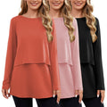 Ecavus Women's 3Pack Maternity Nursing Shirts Long Sleeve Double Layer Breastfeeding Shirts Comfy Pregnancy Clothes