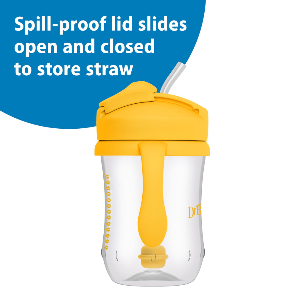 Dr. Brown's Milestones Baby's First Straw Cup, Training Cup with Weighted Straw, 9oz/270mL, Vintage Yellow, BPA Free, 6m+