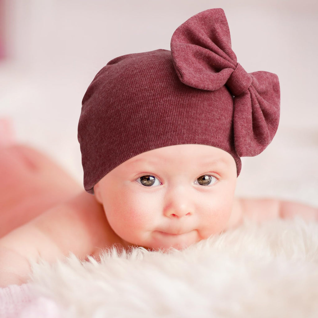 BQUBO Newborn Baby Girls Hats Mittens Set Hospital Hat Beanie Infant Bow Hats Baby Cotton Gloves No Scratch Mittens for 0-6 Months