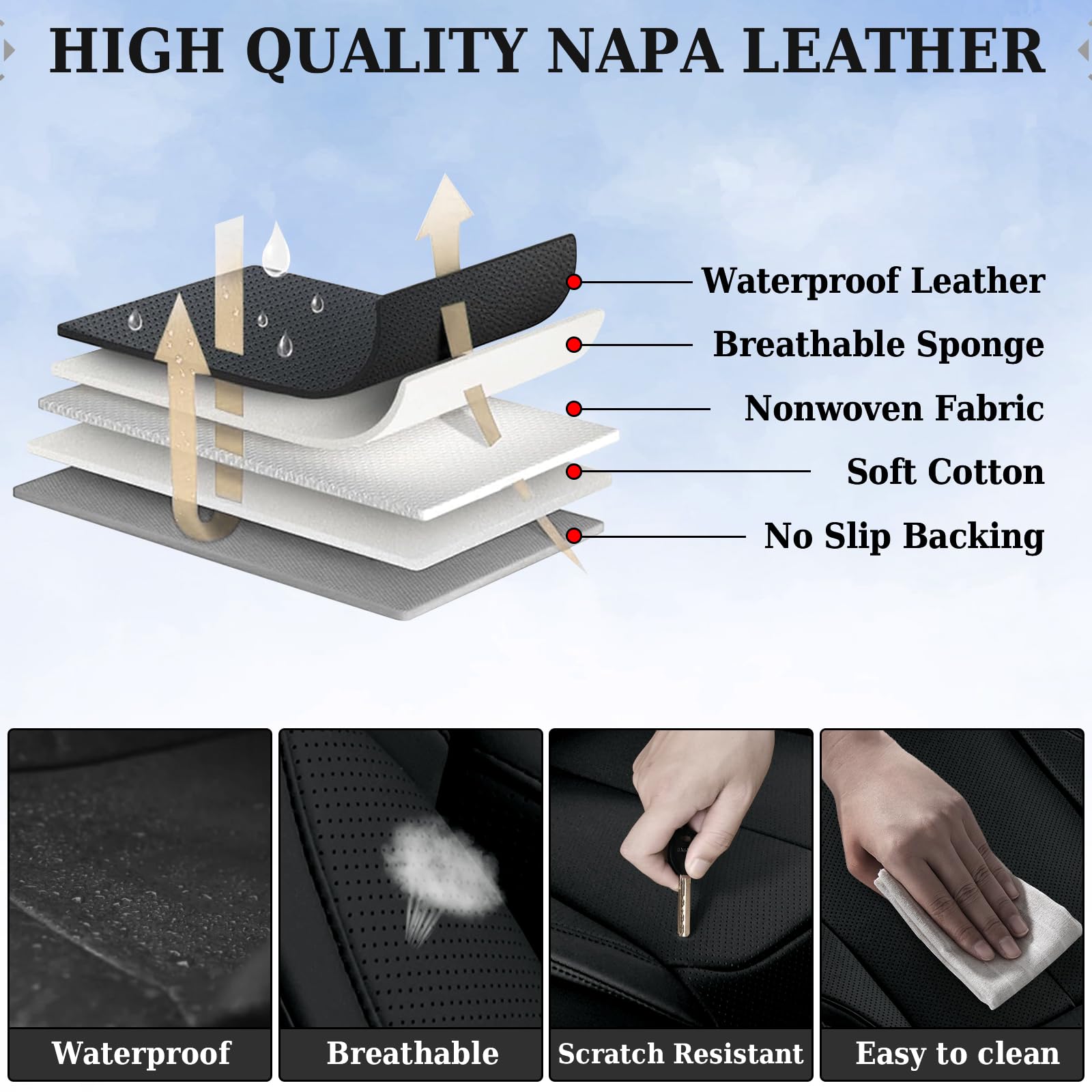 Coverado Car Seat Covers, Seat Covers for Cars, Waterproof Leather Auto Seat Protectors, Leather Car Seat Cushion, Car Interiors Accessories Universal Fit for Most Cars