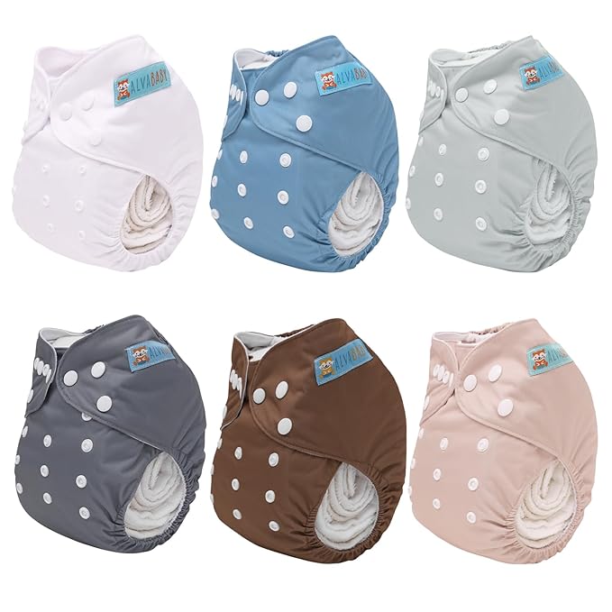 ALVABABY Baby Cloth Diaper 6 Pack with 12 Inserts One Size Cloth Diaper Covers Adjustable Washable Reusable for Baby Girls and Boys 6BM110